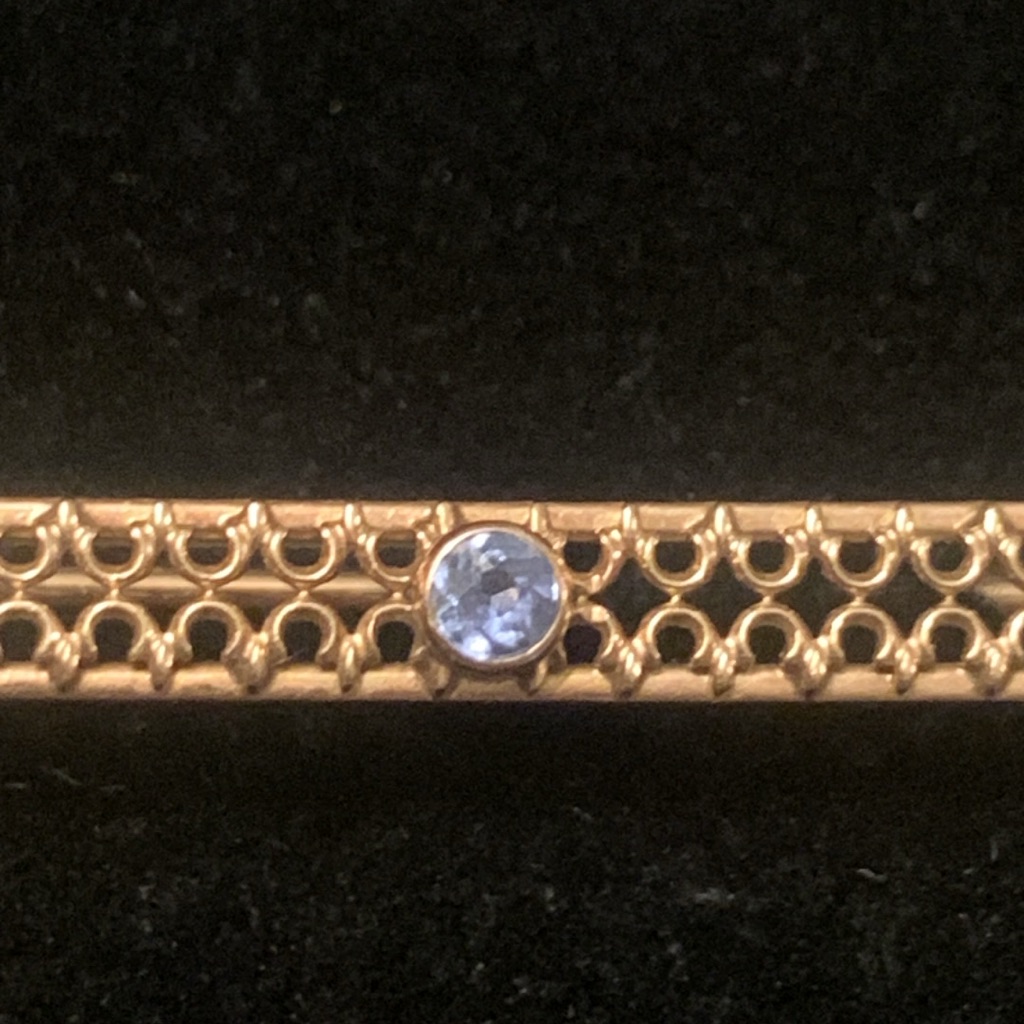 Edwardian Victorian 10k Gold Filigree Bar Pin Brooch Round Sapphire Gem 185$